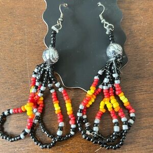 Colorful Beaded Dangle Earrings, boho style- lots of colour- new handmade